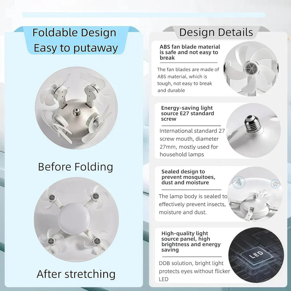 Socket Ceiling Fan with Light & Remote Control